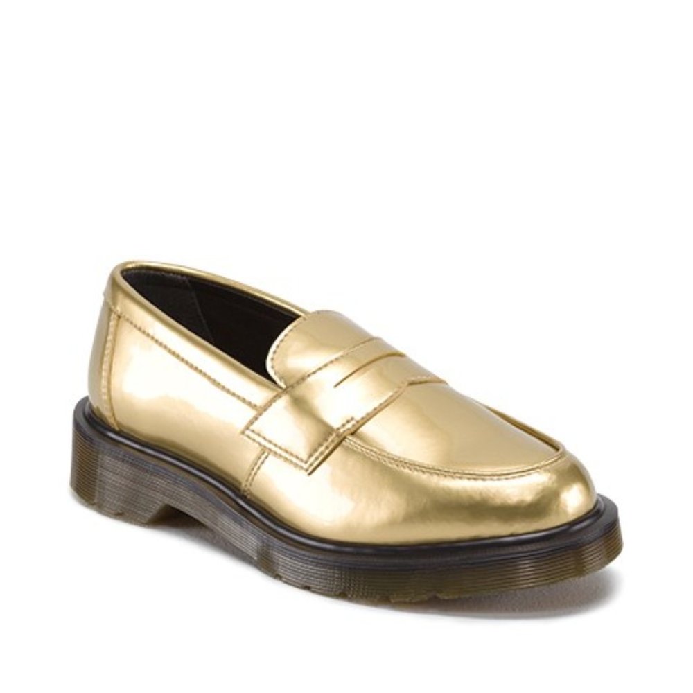 (SOLD) Dr Martens Gold Patent Leather Abby Penny Loafers